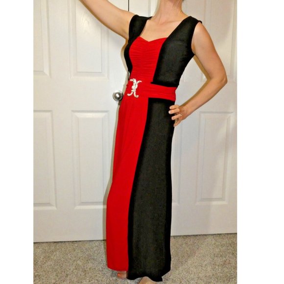 Liquid Size M Prom Dress Red Black Vintage Formal Unique Rare OOAK Slimming - Picture 2 of 12